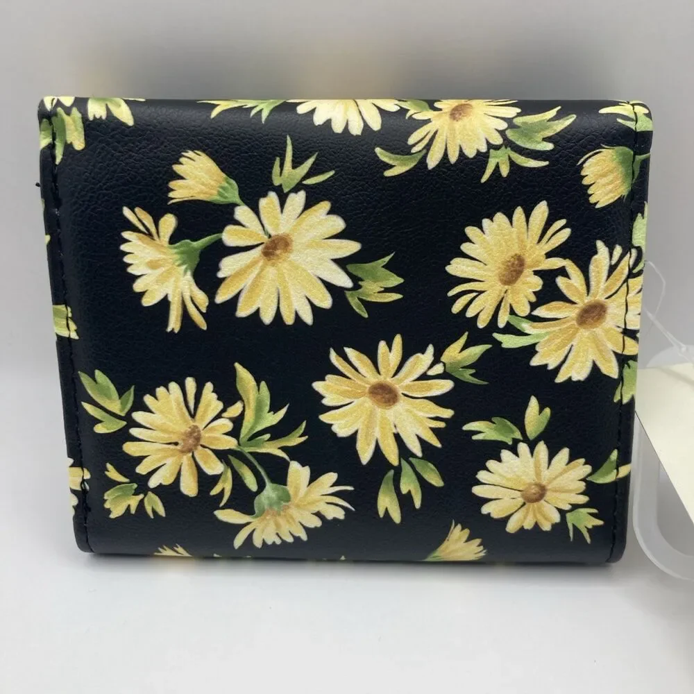 Brand New! No Boundaries Trifold Wallet Cute Fashion Black Daisy